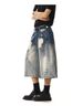 American Vintage Gradient Ripped Slashed Loose Cropped Jeans For Men And Women, Slimming Wide-leg Straight-leg Casual Shorts, Trendy Style_mkmklike.com