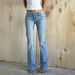 Women's High Waist Flared Jeans - Stretchy Denim Pants For Summer, Classic Blue Wash, Comfortable & Stylish For Work & Casual Wear_mkmklike.com