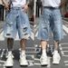 Men's American Retro High Street Ripped Denim Shorts Summer Trendy Loose Casual Wide Leg Five Point Pants_mkmklike.com
