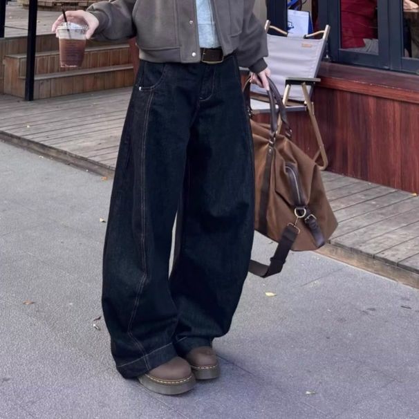 "Vintage-Inspired Wide-Leg Jeans – Relaxed Fit With Curved Hem | Unisex Baggy Trousers For Effortless Style"_mkmklike.com