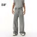 EF JEANS | 2025 New American Niche Retro Belt Adjustable Straight Loose Grey Jeans_mkmklike.com