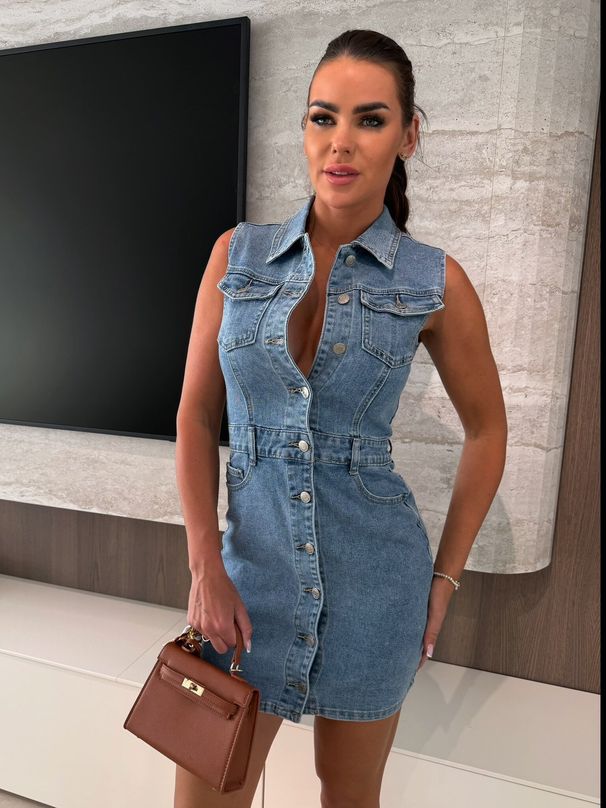 Women's Chic Sleeveless Denim A-Line Dress Corset Waist Stylish Casual Dress for Women_mkmklike.com