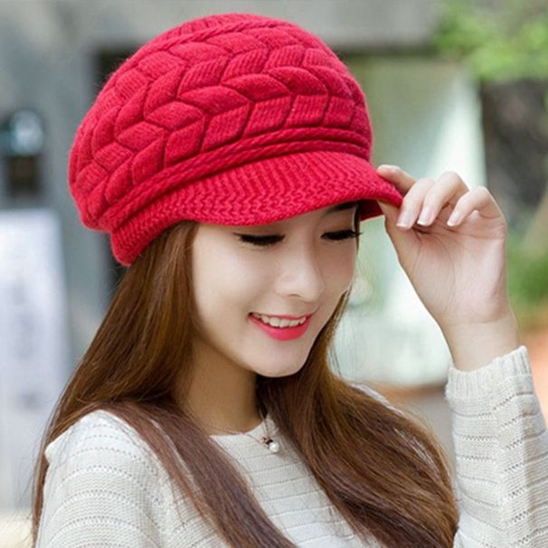 Hot Sale Casual Thickened Knitted Wool Ear Protection Beret Hat Keep Warm Windproof Duck Tongue Cap for Women_mkmklike.com