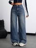 New Women's High-Waisted Wide Leg Jeans Loose Fit Straight Leg Slimming Fashionable Versatile Washed_mkmklike.com