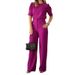 Women's Clothing New Round Neck Mid-Sleeve High Waist Wide Leg Pants Fashion Casual Suit_mkmklike.com