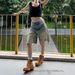Summer High Street Women's Ripped Denim Mid-Length Shorts Slim Fit Straight Leg Distressed Washed Frayed Edges Five Point_mkmklike.com