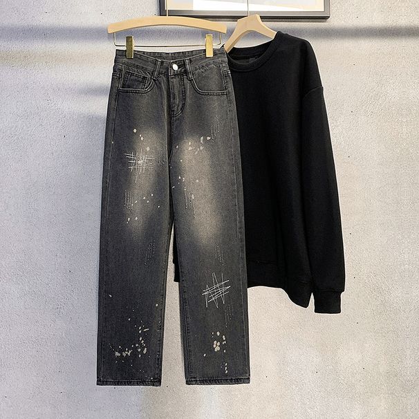 Men's Vintage High Street Jeans – Relaxed Straight Fit With Embroidery & Stretch (S-3xl, Black) Functional Stretch_mkmklike.com