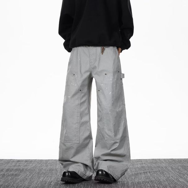 "Korean Drop-Crotch Trousers – Wide-Leg Streetwear Pants With Raw Hem (S-3XL, Washed Blue/Black)"_mkmklike.com