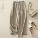 Women's Clothing 5 colors back waist elastic cotton linen wide leg pants nine-point pants _mkmklike.com