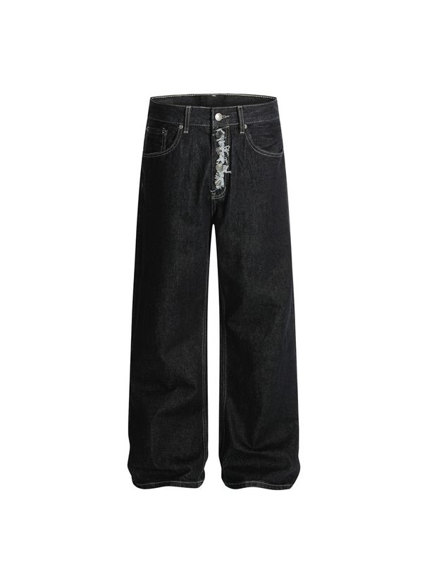 Italian-Inspired Destroyed A-Line Jeans - High-Hardness Loose Fit Cowboy Scimitar Pants For Men_mkmklike.com
