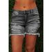 Women's Clothing Stretch Denim Shorts With Distressed Hem & Fringe - High Waist Ripped Bermuda Shorts (S-3XL)_mkmklike.com