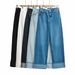 Women's Retro Mid-Rise Wide-Leg Jeans - Vintage Straight Denim Pants With Cuffed Hem, Black/Light Blue/White/Raw Denim (Xs/S/M/L)_mkmklike.com