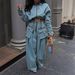 Women's Clothing Fashion Loose Casual Short Jacket Wide Leg Trousers Denim Suit Women's Two Piece Suit_mkmklike.com