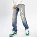 Men's American High Street Style Washed Distressed Patched Jeans Loose Straight Leg Flared Trousers Casual Trendy Midweight Cotton_mkmklike.com