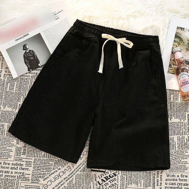 Men's Clothing Elastic Waist Denim Shorts Summer Thin Style Petite Five Point Casual Loose Slimming Straight Leg Student Style_mkmklike.com