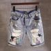 Men's Slim Fit Distressed Denim Shorts – Korean Street Style 5-Inch Inseam (28-36) – Lightweight Summer Grey Washed With Artisan Tears_mkmklike.com