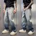 Men's Gradient Washed Denim Jeans American Style Loose Straight Leg Street Style High Street Retro Trousers_mkmklike.com