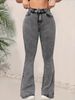 K Low Waisted Flared Slim Fit Pants For Women, Jeans Look Slim And Grey_mkmklike.com