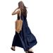 Strap French Style Hanging Neck Denim Dress Women's Design Sense In Summer, Small And Loose, Slimming A-Line Long Skirt_mkmklike.com