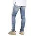 Ripped Striped Locomotive Jeans, New Men's Slim-fitting Small Foot Zipper, High Street Trendy Brand European And American Patch Trousers_mkmklike.com