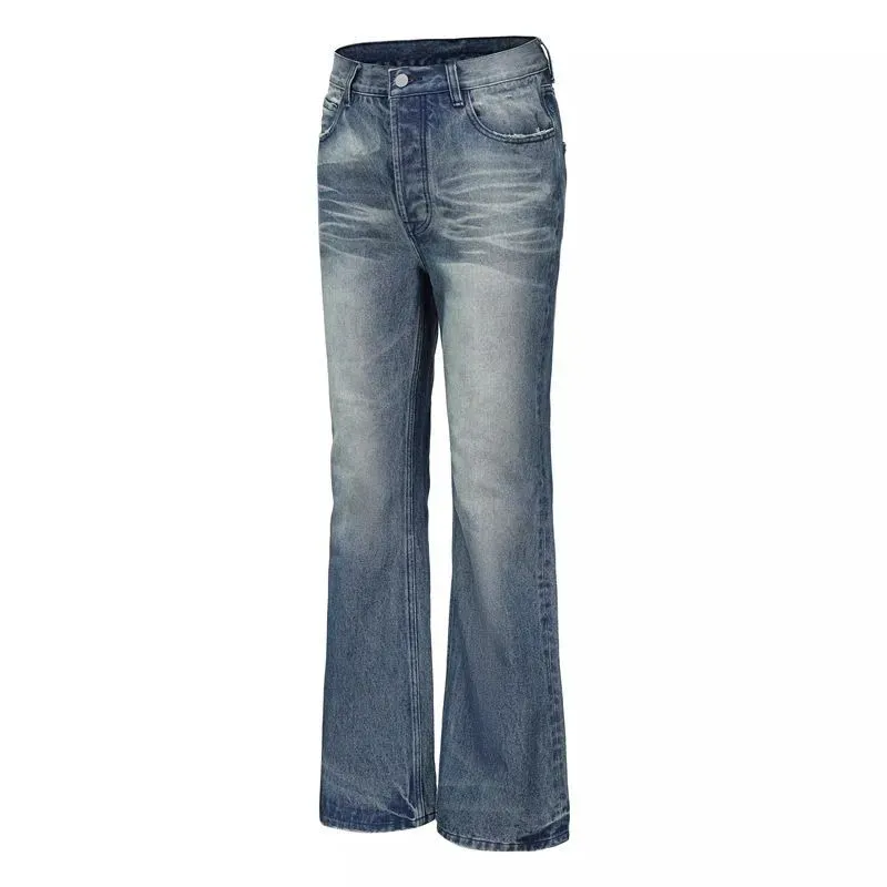 Men's Clothing Men's Ice Blue Ripple Wash Jeans - Bootcut Vintage Denim Pants (Retro Streetwear Style)_mkmklike.com