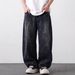 Spring And Autumn American High Street Retro Design Patch Splicing Printed Jeans Men's And Women's Loose Straight Wide-leg Trousers_mkmklike.com