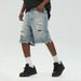Men's Clothing Light Colored Ripped Denim Shorts Men's Summer New Style Washed Distressed Loose Five Point Denim Casual Pants_mkmklike.com