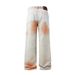 Men's Color Gradient Jeans Distressed Spray Paint Graffiti Loose Straight Leg Wide Leg Trendy Casual Pants_mkmklike.com