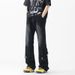 Men's Vintage Button-Fly Jeans – Retro High-Street Straight & Flare Denim Pants (Blue/Black) Secret Storage_mkmklike.com