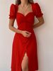 Women's Clothing new V-neck single-breasted temperament mid-length dress _mkmklike.com