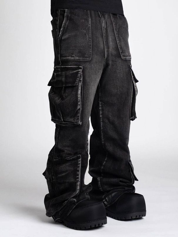 Men's Clothing Fashion Couple Distressed Washed Workwear Jeans Loose Wide Leg Casual Trousers_mkmklike.com