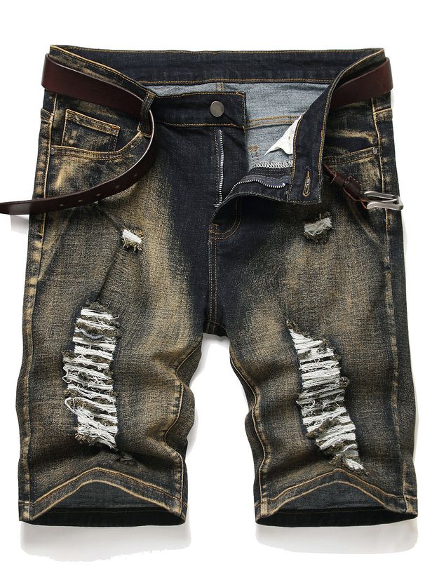 Men's Fashion Stretch Ripped Denim Shorts_mkmklike.com