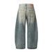 Distressed Washed Denim Scimitar Men Street Fashion Punk Design Stitching Pressed Seam Loose Wide-Leg Cargo Long Pants_mkmklike.com