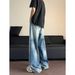Men's American Retro Washed Cat Whisker Button Wide Leg Jeans Loose Fit Casual Versatile Spring Summer Perfect for Couples_mkmklike.com