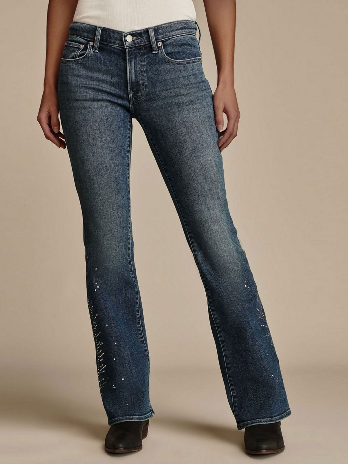 Women's Clothing Mid-Rise Stretch Straight Leg Jeans For Women - Trendy Rhinestone Embellished Denim Pants_mkmklike.com