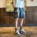 American High Street Hip-Hop Distressed Summer Wide-Leg Denim For Men Loose Straight Cat Whiskers Destroyed Five-Point_mkmklike.com