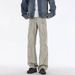 Vintage Washed Split Seam Jeans For Men & Women | Relaxed Fit Mid-Rise Straight Leg Denim Pants With Slight Stretch | Yellow Mud Dye Casual Trousers_mkmklike.com