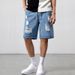 Men's Clothing Summer thin loose simple casual shorts men's retro washed elastic waist ripped straight denim shorts_mkmklike.com