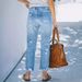 Women's Clothing Distressed Straight Leg Jeans - Mid Rise Casual Denim Pants With Button Details (XS-XL)_mkmklike.com