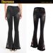 Women's Clothing Elastic Embroidered Flower Flared Pants Black Jeans Trousers_mkmklike.com