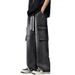 American Workwear Jeans, Men's Straight Stylish New Style, Loose Wide Leg With Multiple Pockets And Versatile Drawstring_mkmklike.com