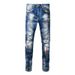 Men's Ripped Skinny Jeans High Street Fashion Distressed Dark Blue Washed Paint Print Slim Fit Jeans Clothing_mkmklike.com