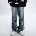 Unisex Retro Star-Print Jeans – Relaxed Straight Fit, High Street Vibe & Couple Styling_mkmklike.com