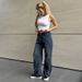 Women's Clothing Spring/summer High Waisted High Waist Wide Leg Blue Denim Jeans - Loose Fit Straight Long Pants With Washed Vintage Style_mkmklike.com