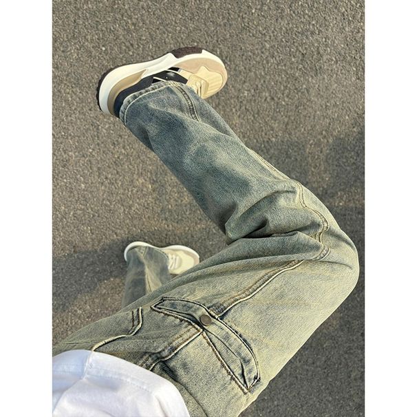 Men's Vibe Yellow Mud Jeans Mid Waist Straight Leg Pants Slight Stretch Softener Workwear Trendy Retro Flared Spring Autumn_mkmklike.com