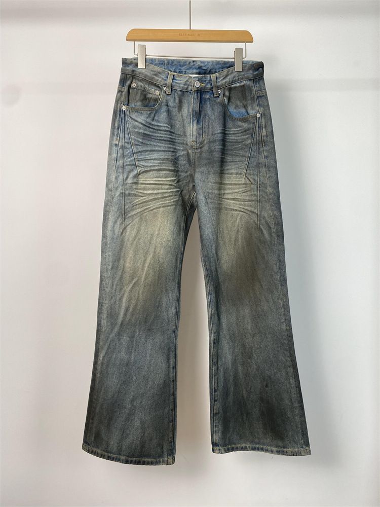 Women's Clothing Heavy Retro Dirty Dyed Distressed Jeans Men's Fashion Straight Slim Trousers_mkmklike.com