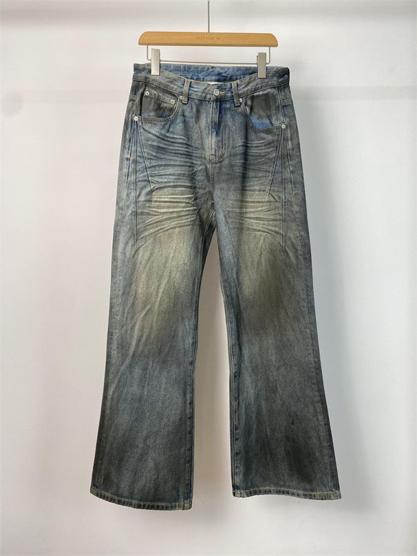 Women's Clothing Heavy Retro Dirty Dyed Distressed Jeans Men's Fashion Straight Slim Trousers_mkmklike.com