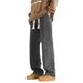 Men's Straight Leg Jeans Midweight Cotton Wide Leg Pants Trendy Loose Fit Casual Trousers for Spring And Autumn Black Blue_mkmklike.com