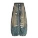Post-Industrial Style Distressed Ripped Jeans For Men Punk High Street Three-Dimensional Deconstructed Dirty Wide-Leg_mkmklike.com