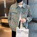 Japanese Retro Diamond Pattern Denim For Men, Spring And Autumn, Trendy Loose Washed Ins American Style Casual Shirt_mkmklike.com